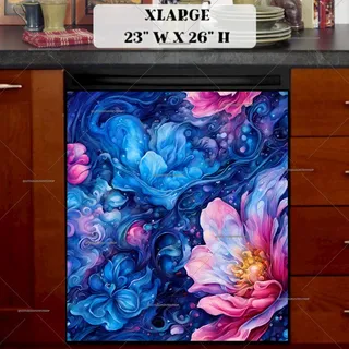 Preview of Abstract Blue and Pink Flowers magnet in Extra Large size.