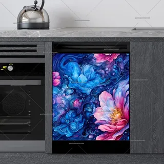 Preview of Abstract Blue and Pink Flowers magnet.