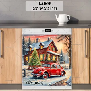 Preview of Little Red Car and Christmas Cottage magnet in Large size.