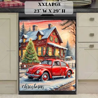 Preview of Little Red Car and Christmas Cottage magnet in XX Large size.