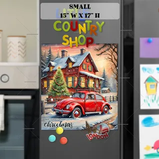 Preview of Little Red Car and Christmas Cottage magnet in Small size.