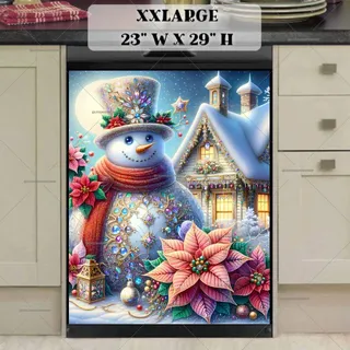 Preview of Snowman with Poinsettias and Lantern magnet in XX Large size.