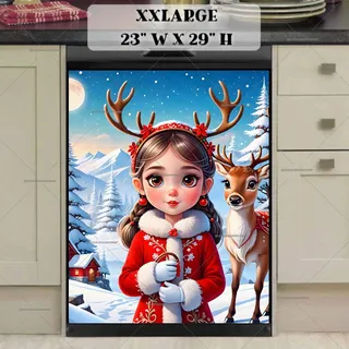 Preview of Christmas Elf Girl with a Deer magnet in XX Large size.