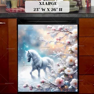 Preview of Beautiful White Winter Horse magnet in Extra Large size.