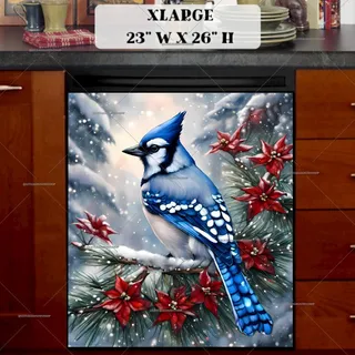 Preview of Winter Blue Jay on the Tree magnet in Extra Large size.