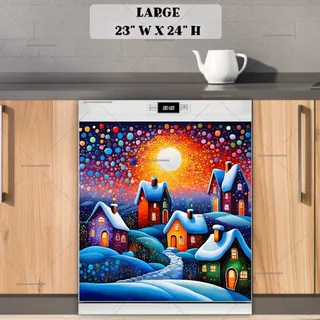 Preview of Colorful Winter Village magnet in Large size.