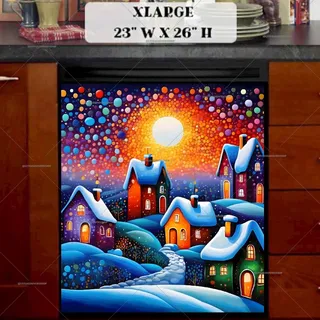 Preview of Colorful Winter Village magnet in Extra Large size.