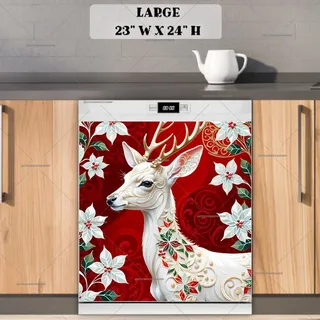 Preview of White Deer and Poinsettias magnet in Large size.