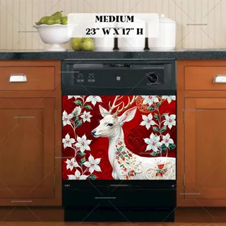 Preview of White Deer and Poinsettias magnet in Medium size.