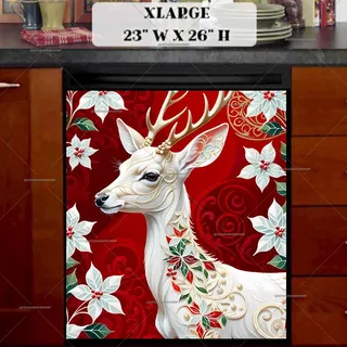 Preview of White Deer and Poinsettias magnet in Extra Large size.