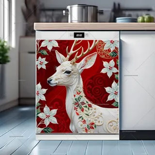 Preview of White Deer and Poinsettias magnet.