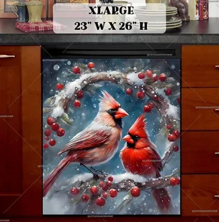 Preview of Lovely Winter Cardinal Couple magnet in Extra Large size.