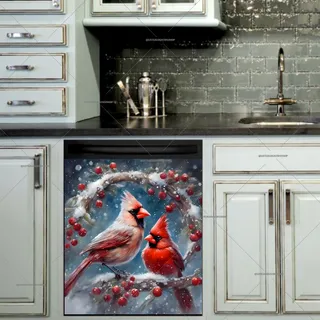 Preview of Lovely Winter Cardinal Couple magnet.