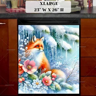 Preview of Christmas Fox with Flowers magnet in Extra Large size.