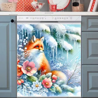 Preview of Christmas Fox with Flowers magnet.