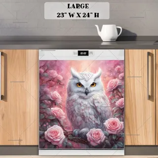 Preview of White Owl and Roses magnet in Large size.