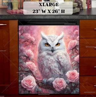 Preview of White Owl and Roses magnet in Extra Large size.