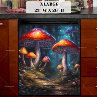 Preview of Glowing Mushrooms at Night magnet in Extra Large size.