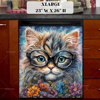 Preview of Fluffy Kitten in Eyeglasses magnet in Extra Large size.