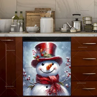 Preview of Christmas Snowman in Red Top Hat magnet.