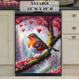 Preview of Valentine's Day Cute Robin with Hearts magnet in XX Large size.