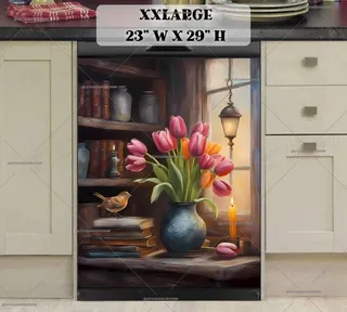 Preview of Country Shelf with Tulips and Bird magnet in XX Large size.