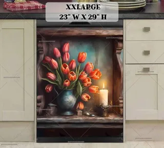 Preview of Rustic Shelf with Candle and Tulips magnet in XX Large size.