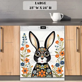 Preview of Folklore Black Rabbit with Flowers magnet in Large size.