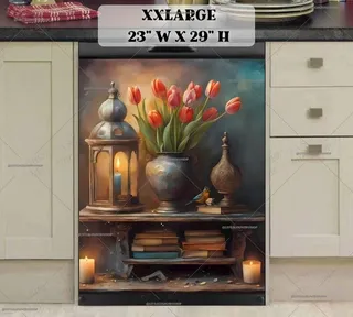 Preview of Rustic Table with Lantern and Tulips magnet in XX Large size.