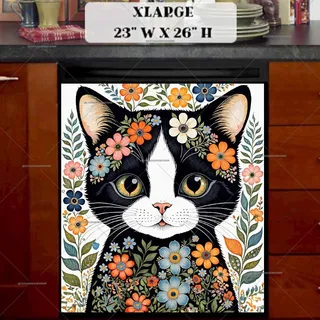 Preview of Folklore Black Cat with Flowers magnet in Extra Large size.