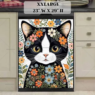 Preview of Folklore Black Cat with Flowers magnet in XX Large size.