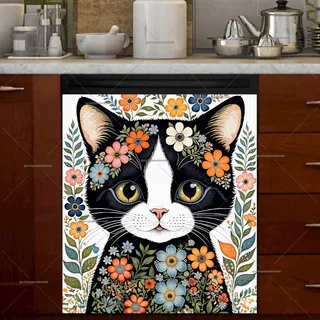 Preview of Folklore Black Cat with Flowers magnet.