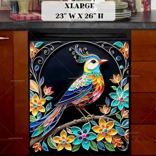 Preview of Ornate Folklore Bird magnet in Extra Large size.