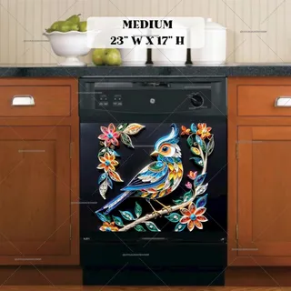 Preview of Ornate Folk Bird magnet in Medium size.