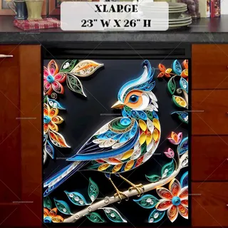 Preview of Ornate Folk Bird magnet in Extra Large size.