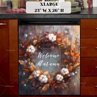 Preview of Autumn Cotton Flower Wreath magnet in Extra Large size.