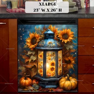 Preview of Autumn Sunflower Lantern magnet in Extra Large size.