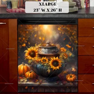 Preview of Witch Cauldron and Sunflowers magnet in Extra Large size.