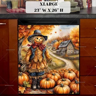 Preview of Smiling Scarecrow in the Village magnet in Extra Large size.