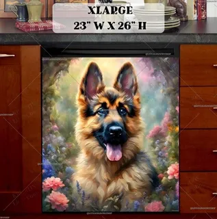 Preview of Baby German Shepherd in the Garden magnet in Extra Large size.