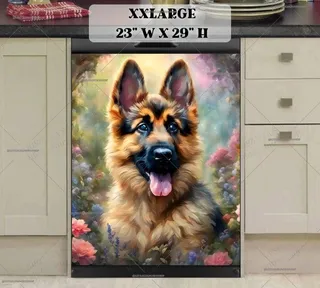 Preview of Baby German Shepherd in the Garden magnet in XX Large size.