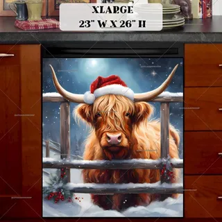 Preview of Highland Cow in Santa Hat magnet in Extra Large size.