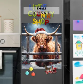 Preview of Highland Cow in Santa Hat magnet in Small size.