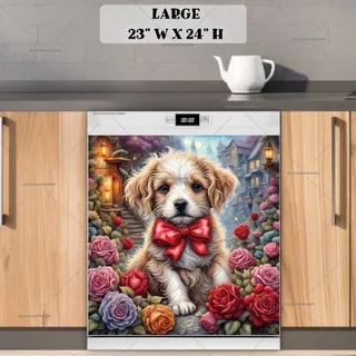 Preview of Valentine’s Puppy and Flowers magnet in Large size.