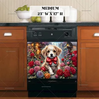 Preview of Valentine’s Puppy and Flowers magnet in Medium size.