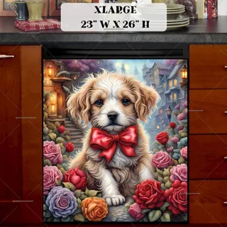 Preview of Valentine’s Puppy and Flowers magnet in Extra Large size.