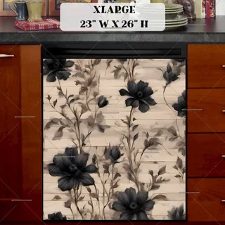 Preview of Black Flowers on Wood Background magnet in Extra Large size.