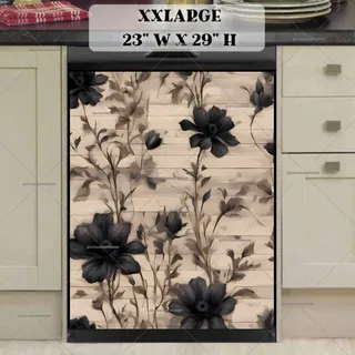 Preview of Black Flowers on Wood Background magnet in XX Large size.