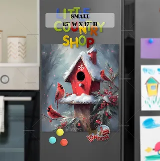 Preview of Cardinals and Winter Birdhouse magnet in Small size.