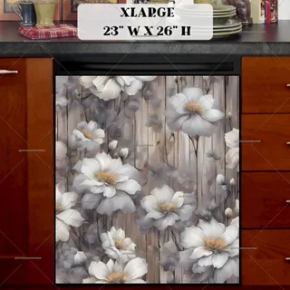 Preview of Grey Flowers on Wood Background magnet in Extra Large size.